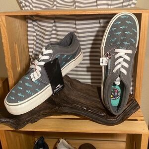 #86 Maui and Sons Shark Sneakers - Grey, White, Blue/Green